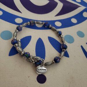 Alex and Ani Beaded Wrap, Silver Blue Bangle Bracelet Vintage 66   101